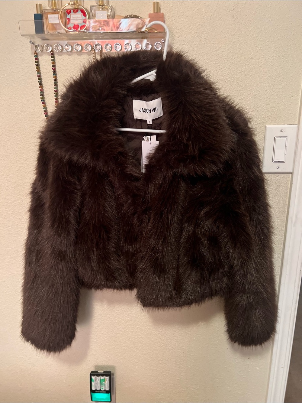 NWT Jason Wu Dark Brown Plush Faux Fur Cropped Jacket